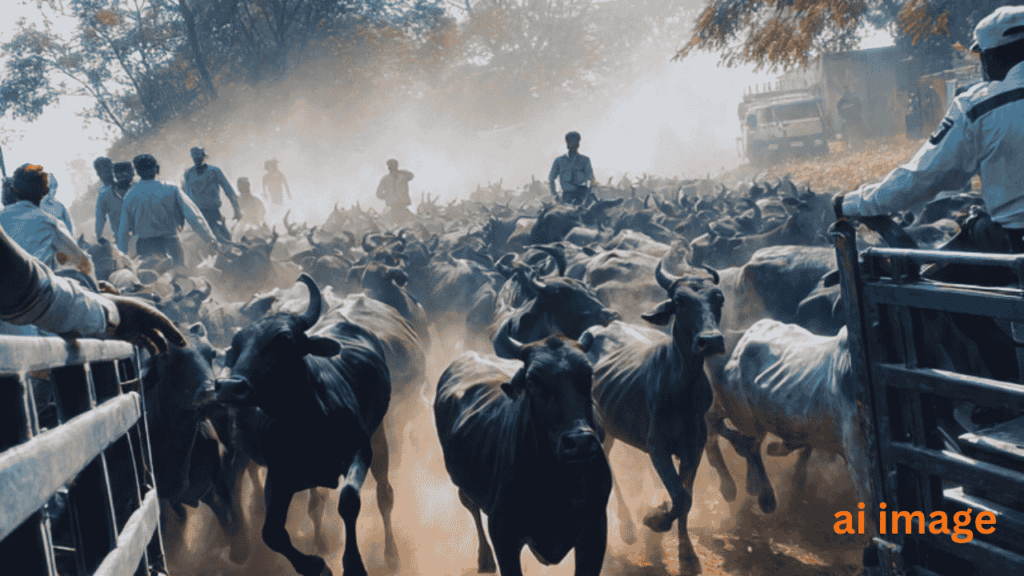 Cow smugglers try to run over police with a pickup in Ballia; cattle involved in the smuggling seized